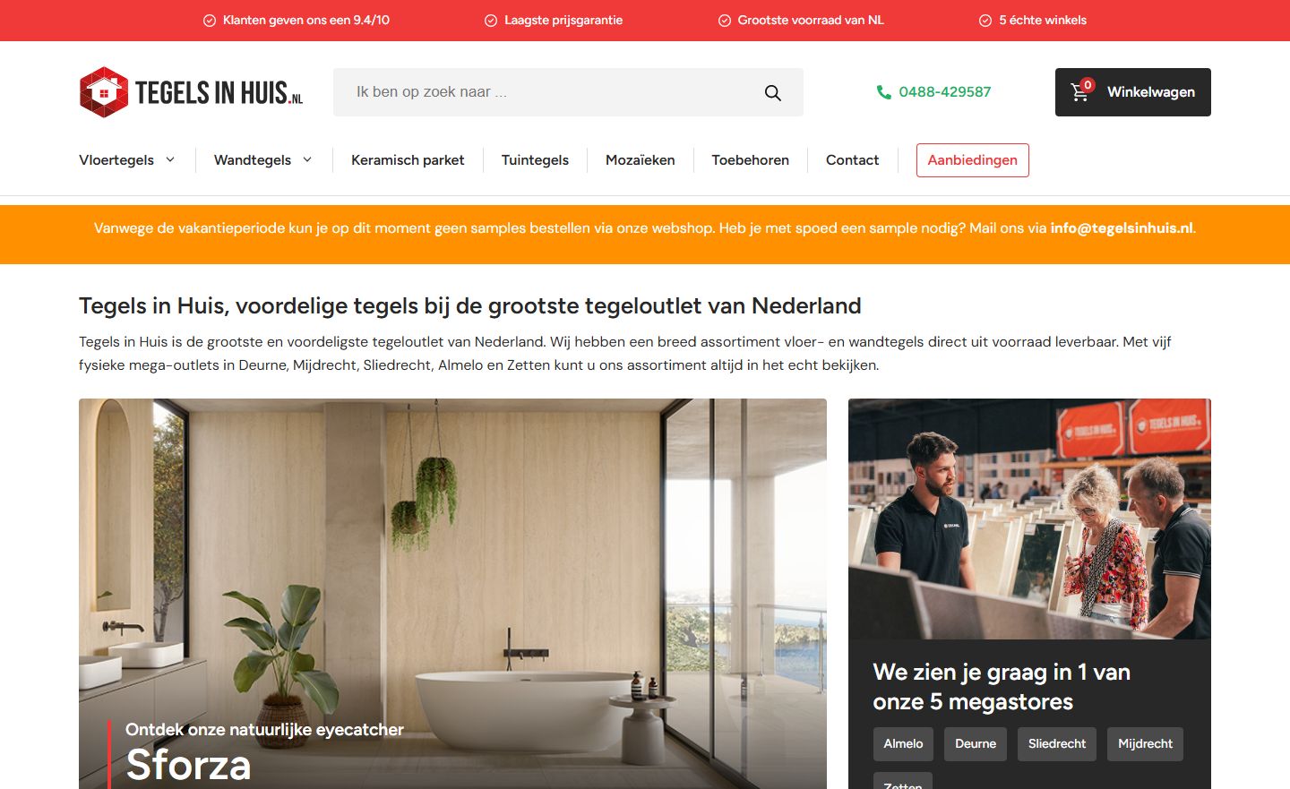 De homepage van Tegelsinhuis.nl