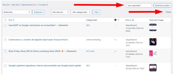 zoeken binnen wordpress posts
